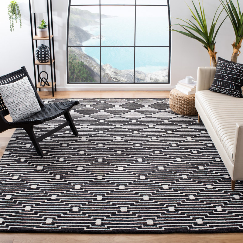 Beardall Hand Tufted Wool/Cotton Geometric Rug in Charcoal/Ivory, Rectangle 8' x 10'