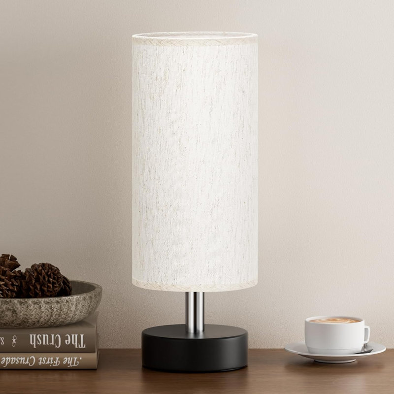 Petite lampe de table minimaliste pour chambre à coucher, table de chevet, salon, bureau et dortoir - élégante lampe de bureau avec abat-jour en lin, base E26 (ampoule non incluse)