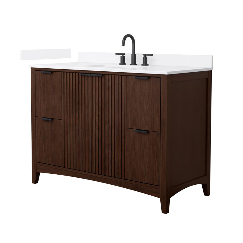 Palmilla 48" Freestanding Single Bathroom Vanity with Quartz Top, Beige / Matte Black, White Quartz, 48"