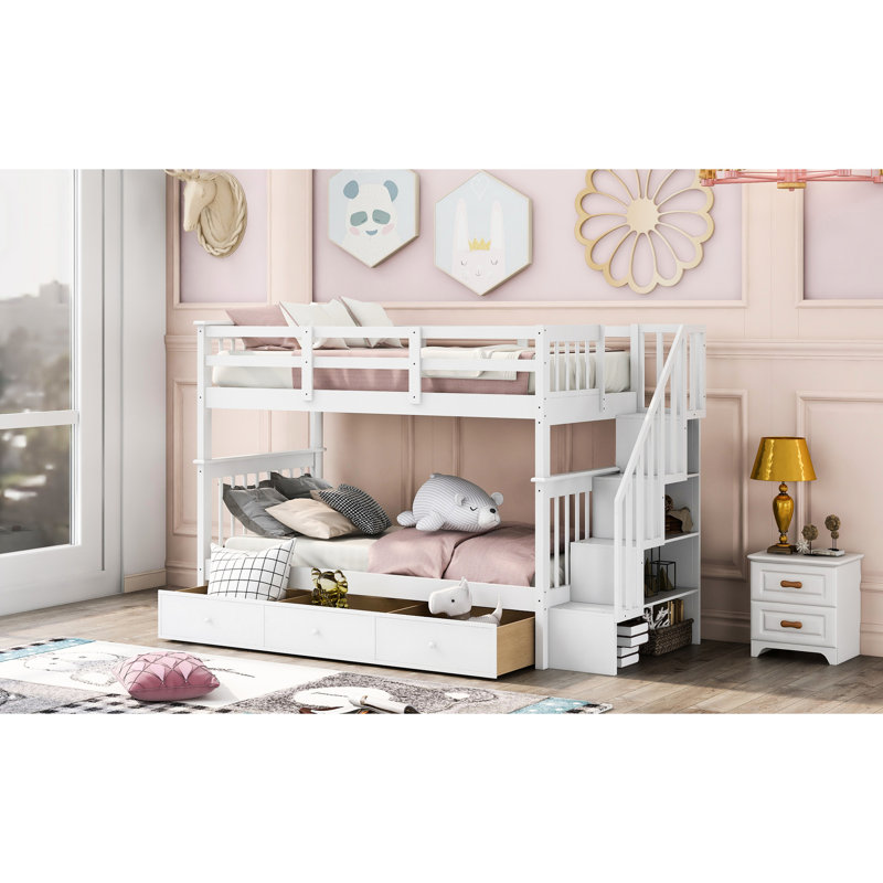 Lit superposé simple avec tiroirs - et polyvalent avec rangement blanc Twintwin pratique pour la chambre à coucher, Blanc