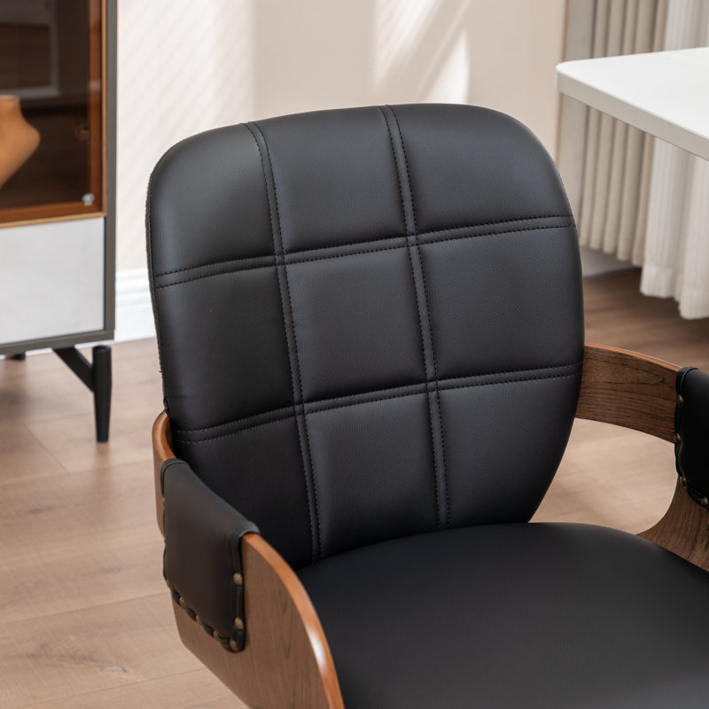Ryonie Faux Leather Upholstered Swivel Office Chair (Set Of 2), Black