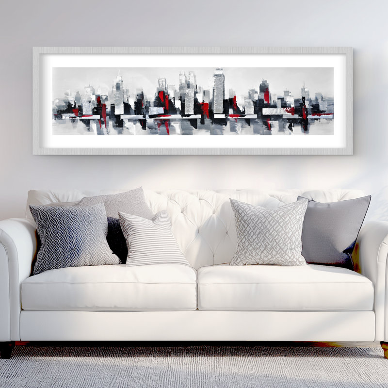 Paysage urbain gris et rouge, H 20 po x l 60 po