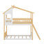 Lit superposé simple au-dessus d'un lit simple en bois avec toit, fenêtre et échelle
