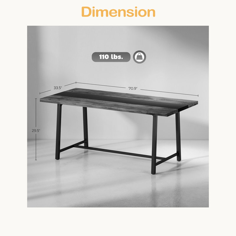 Longue table de salle à manger, table de cuisine avec grand plateau et pieds en acier