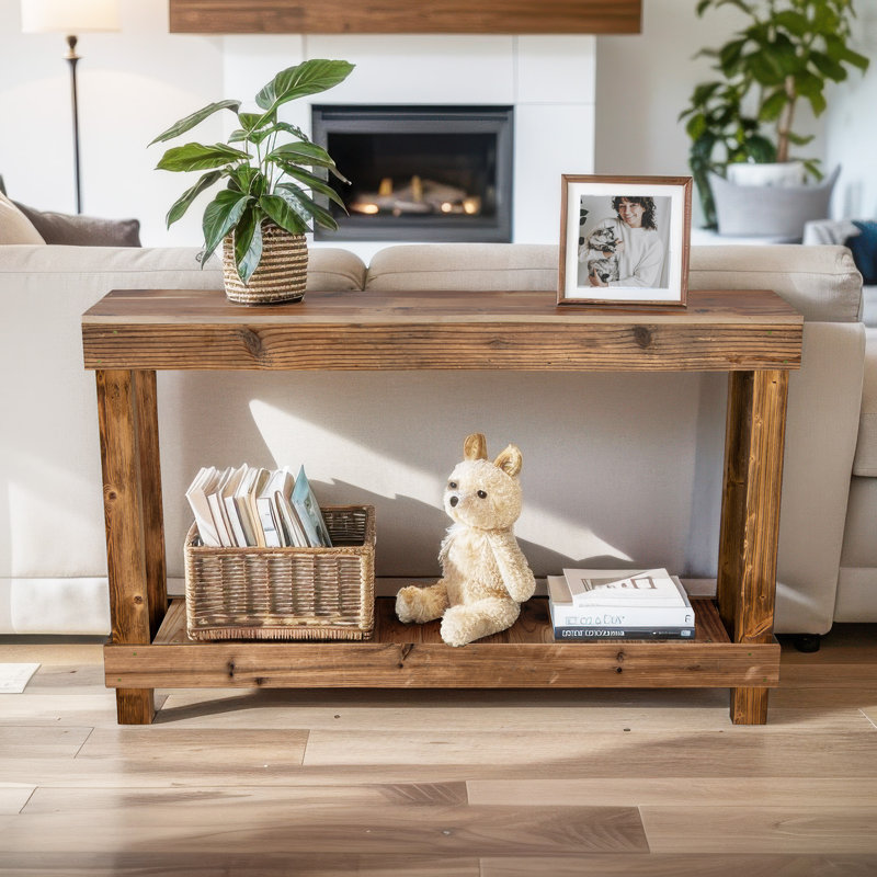 46" x 10" Solid Wood Console Table （Natural Wood）, Brown, 28" H x 46" W x 10" D