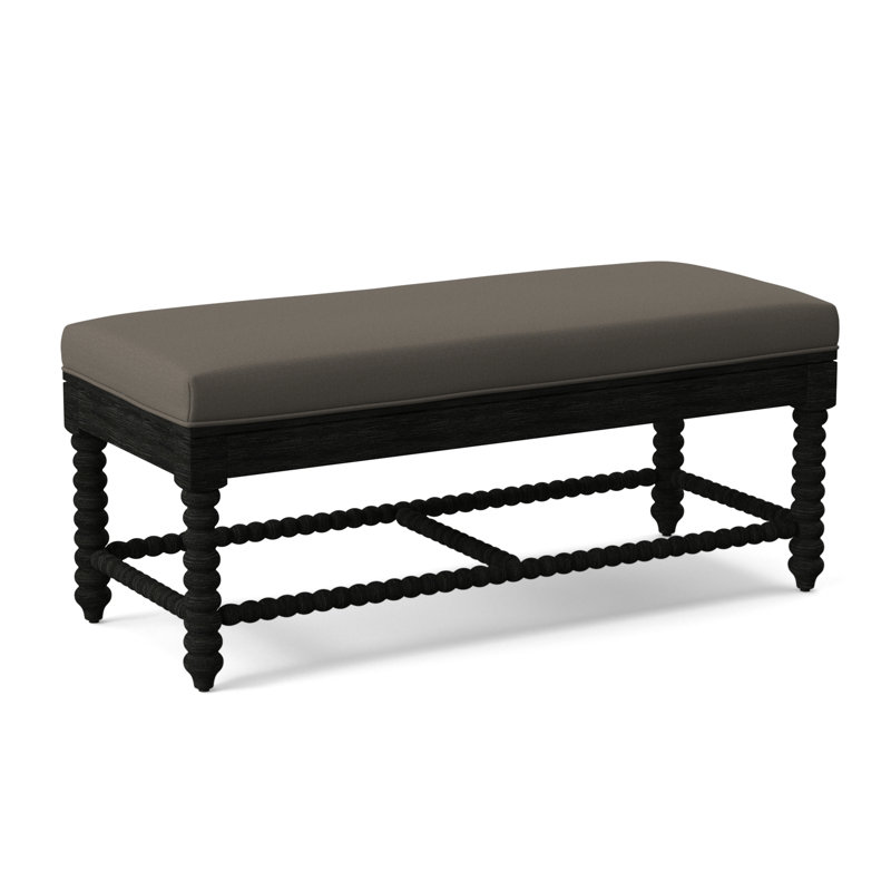 Lind Island Upholstered Bench, Sunbrella Beige Pinstripe; 6205-74, Antique Black Finish