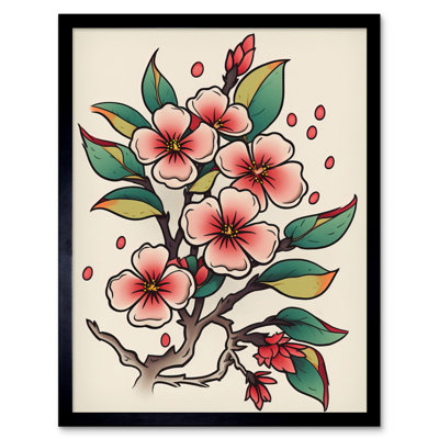 Nannore Cherry Blossom Branch Flowers Tattoo Ink Body Art Rockabilly Americana 50s - Single Picture Frame Print