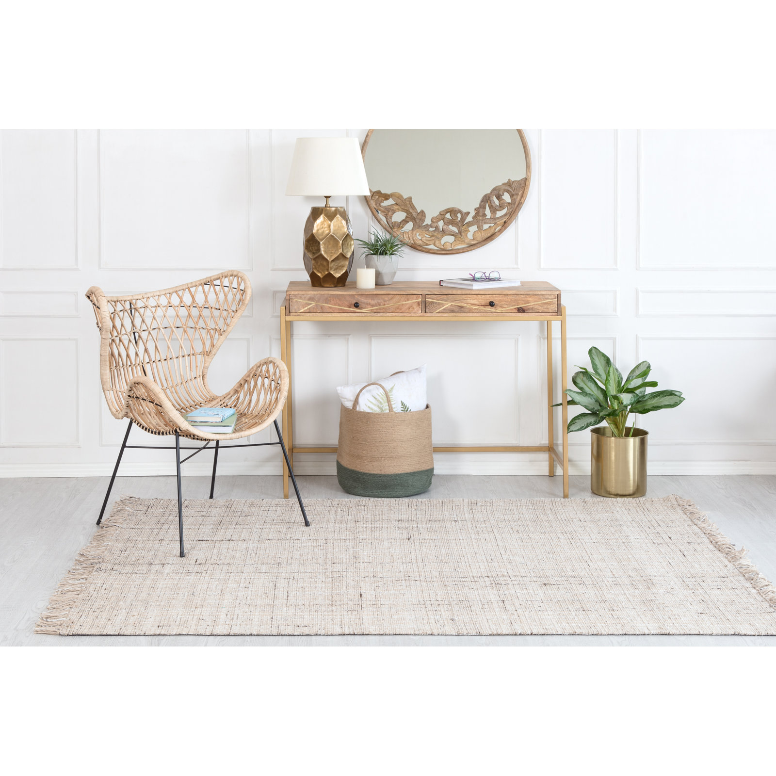 Niels Ivory Hand-Loomed Jute Rug, Rectangle 5' x 7'