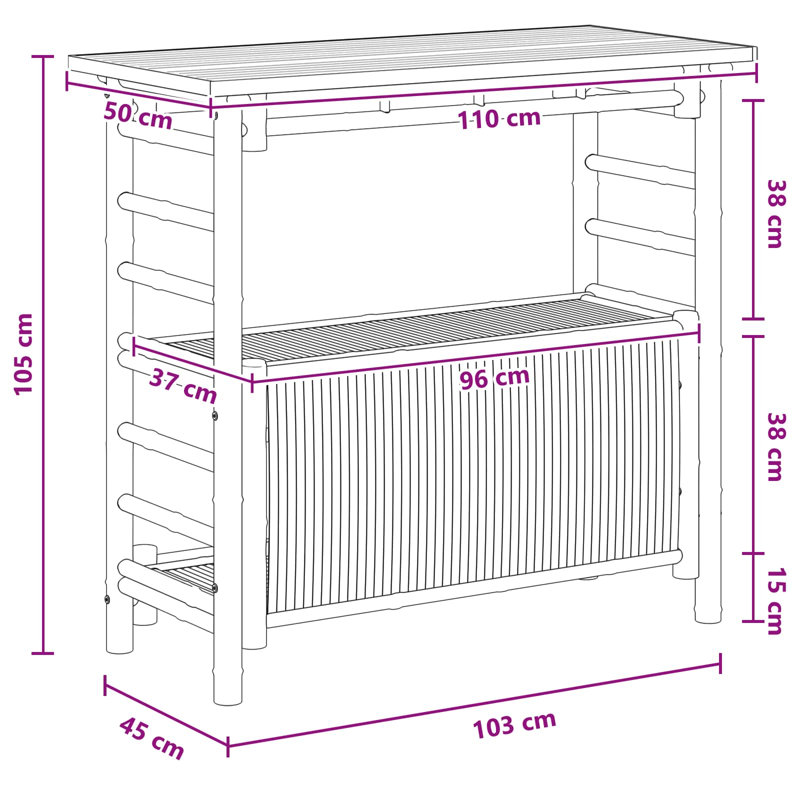 Bamboo Outdoor Bar Table , 110cm cm W 50cm cm D
