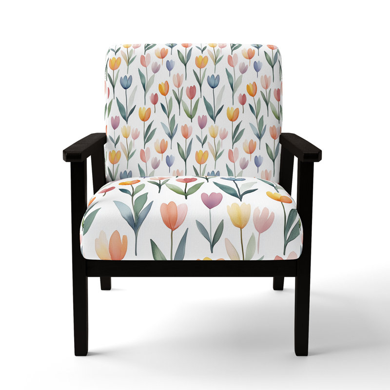 Chaise d'appoint Kids Flowers - Petit fauteuil tulipes orange, Accoudoirs carrés noirs