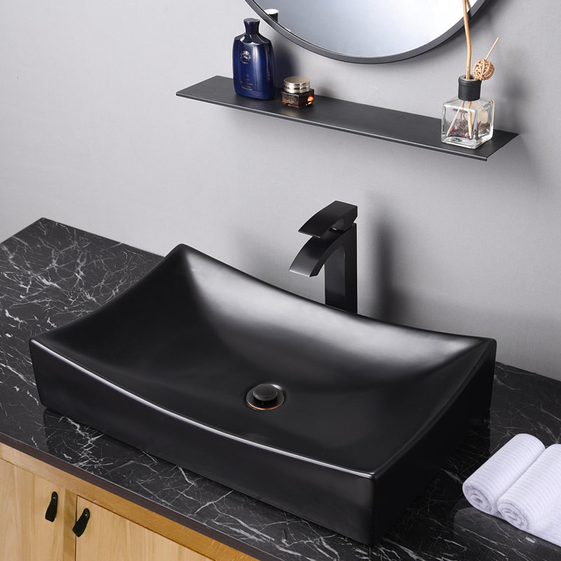 Lavabo vasque de salle de bain en porcelaine rectangulaire 26 po x 15 po Aquaterior, Noir