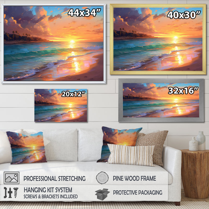 «Sand and Blue Caribbean Sea», reproduction d'art sur toile encadrée, H 12 po x l 20 po x P 1 po, Cadre flottant noir