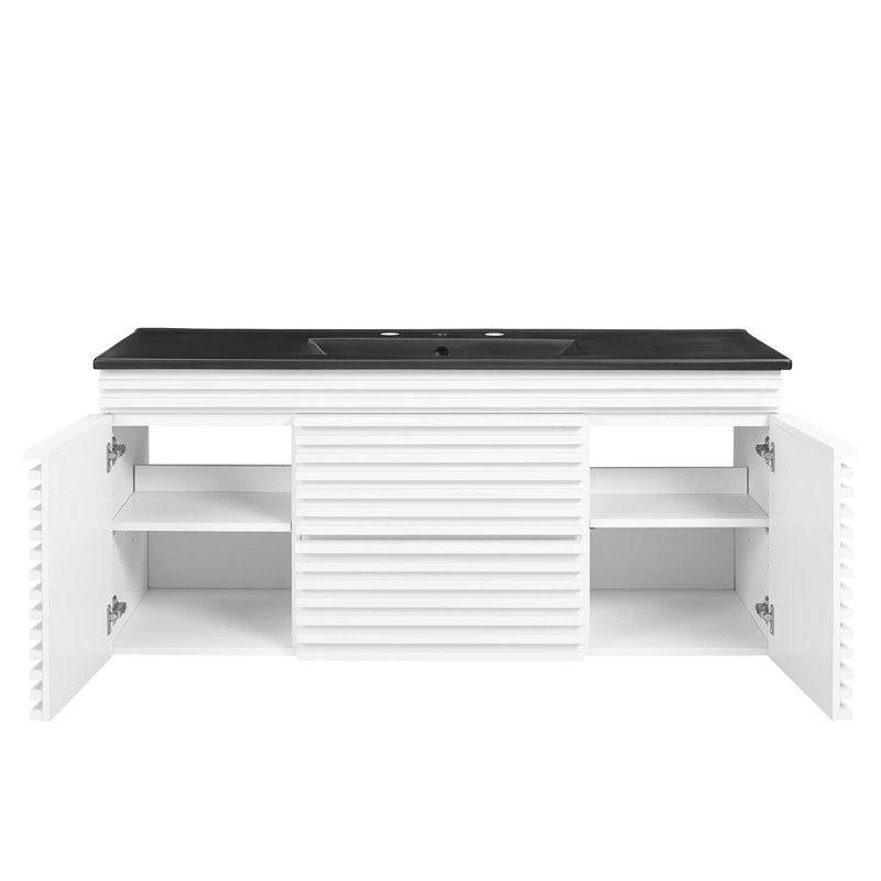 Meuble-lavabo mural 48 po Modway Render, Noir, Blanc
