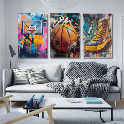 Graffiti Basketball & Sneaker, impressions sur toile, paquet de 3, 12 x 16 pouces, orange