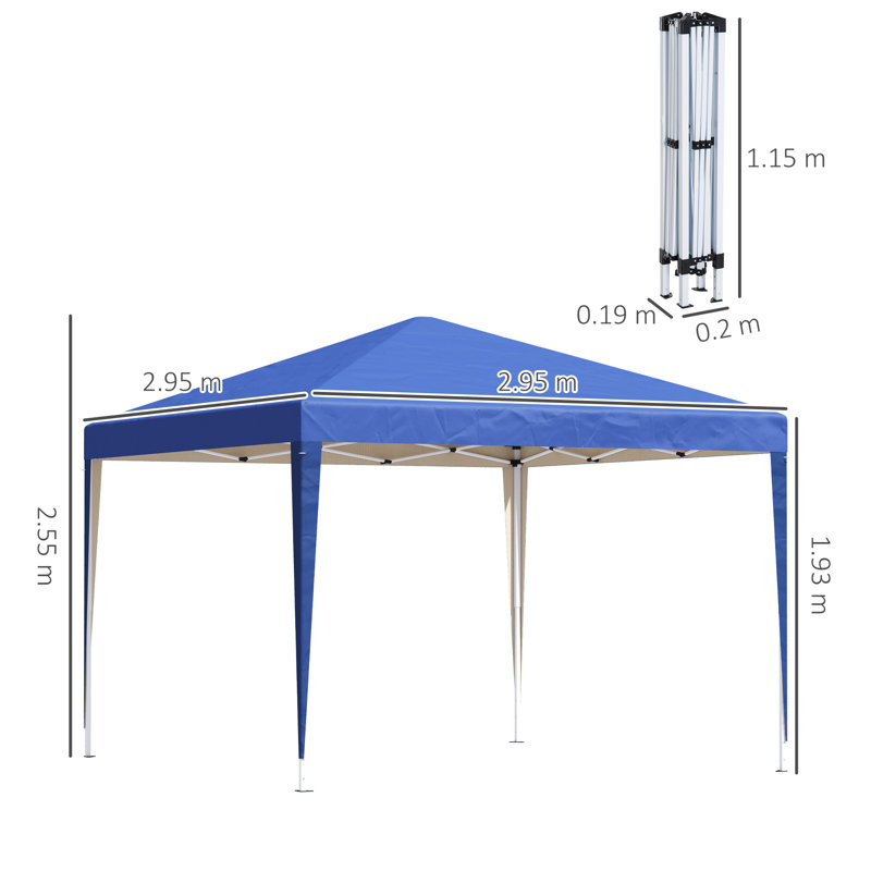 3 X 3m Garden Pop Up Gazebo, Height Adjustable Marquee Party Tent, 210d Silver Coated Oxford Canopy, Powder Coated Steel Frame, 4 Guy Ropes & 8 Ground Stakes, Portable Carry Bag, Wedding Outdoor Shelter, Blue