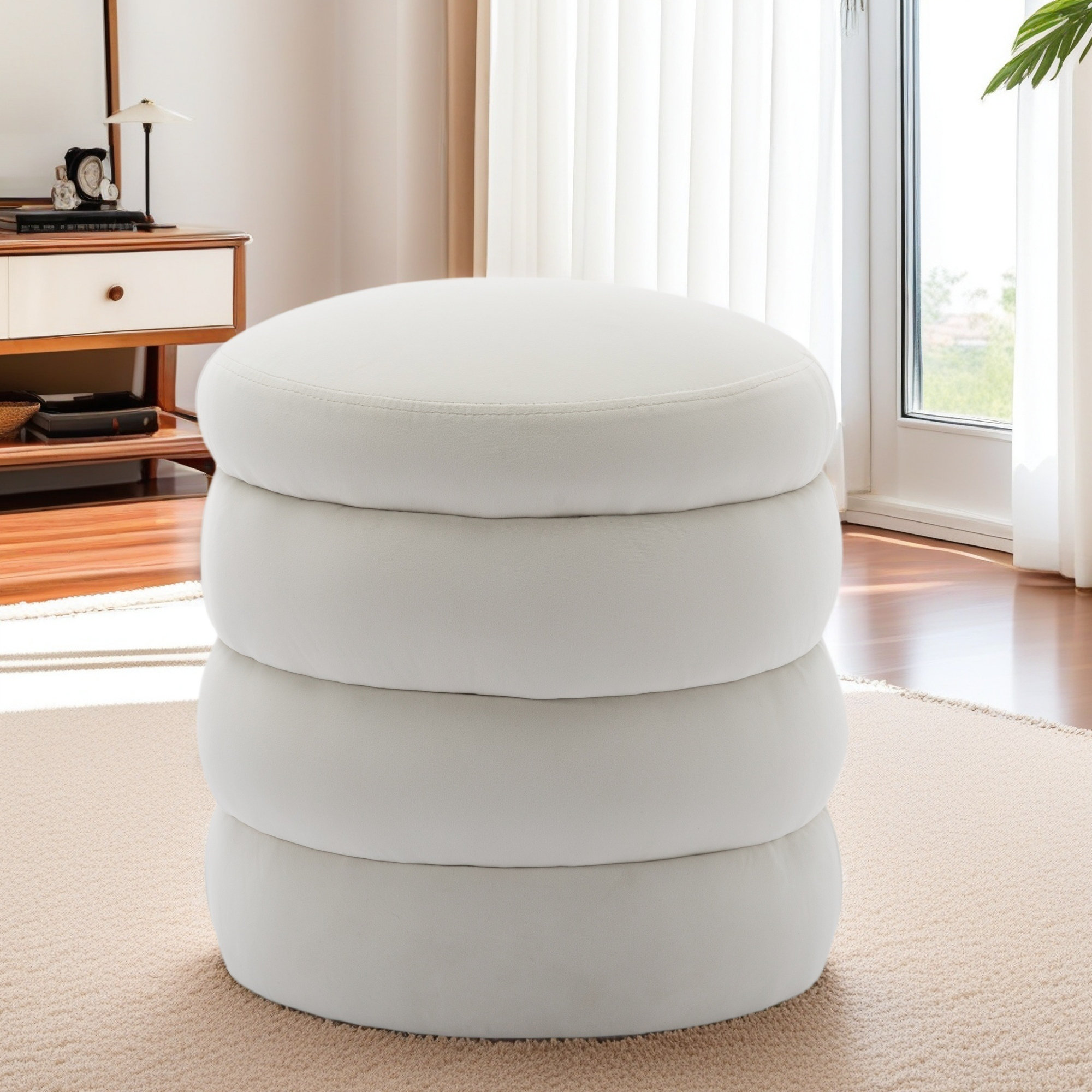 Ivy Bronx Soft Round Ottoman Footrest Stool | Wayfair