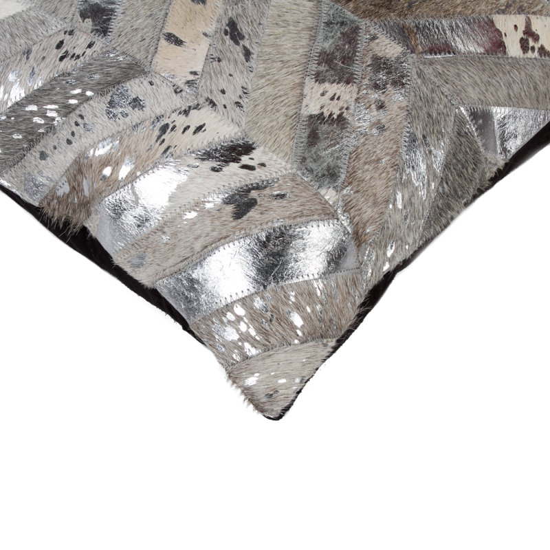 Set of Two 18" Chevron Cowhide Throw Pillows, Gray/Silver