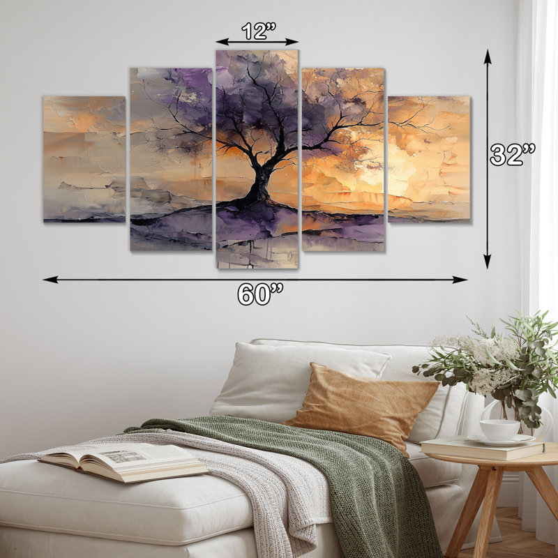 Ensemble de décoration murale mauve à silhouette crépuscule - arbre américain
