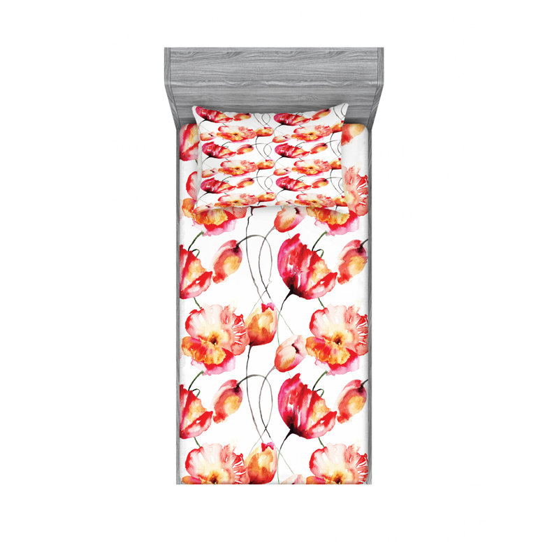 Microfiber Floral Sheet Set, Twin XL Sheet + Fitted Sheet + 1 Pillowcase