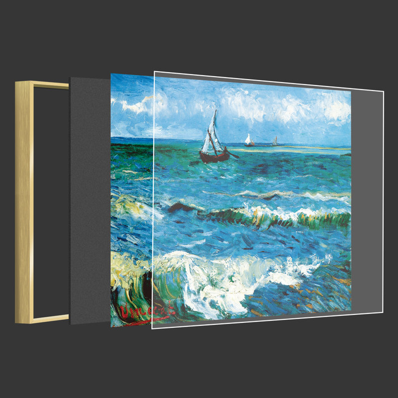 "Vault W", art mural, cadre en aluminium, impressions sur toile de paysage marin à Saintes Maries par Vincent Van Gogh, reproduction de peinture à l'huile classique, œuvre d'art de qualité musée pour la décoration intérieure