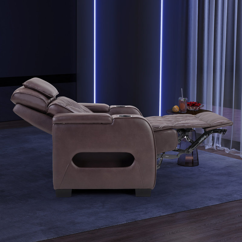 Fauteuil inclinable électrique à deux moteurs de 37,4 po de large avec appui-tête réglable et éclairage ambiant, Brun