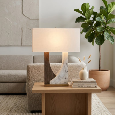 22X17" 2-Tone Marble Open Cut-Out Lamp, White/Beige