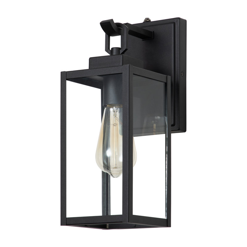 Mauriello Dusk to Dawn Matte Black Modern Outdoor Wall Lantern, 16" H x 6" W x 7.75" D
