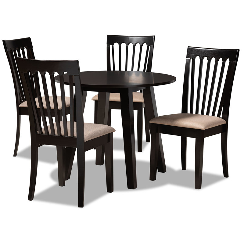 Ensemble de salle à manger en bois massif Bratenahl 5 pièces en tissu sable, H 38,2 po x l 17,3 po x P 21,7 po
