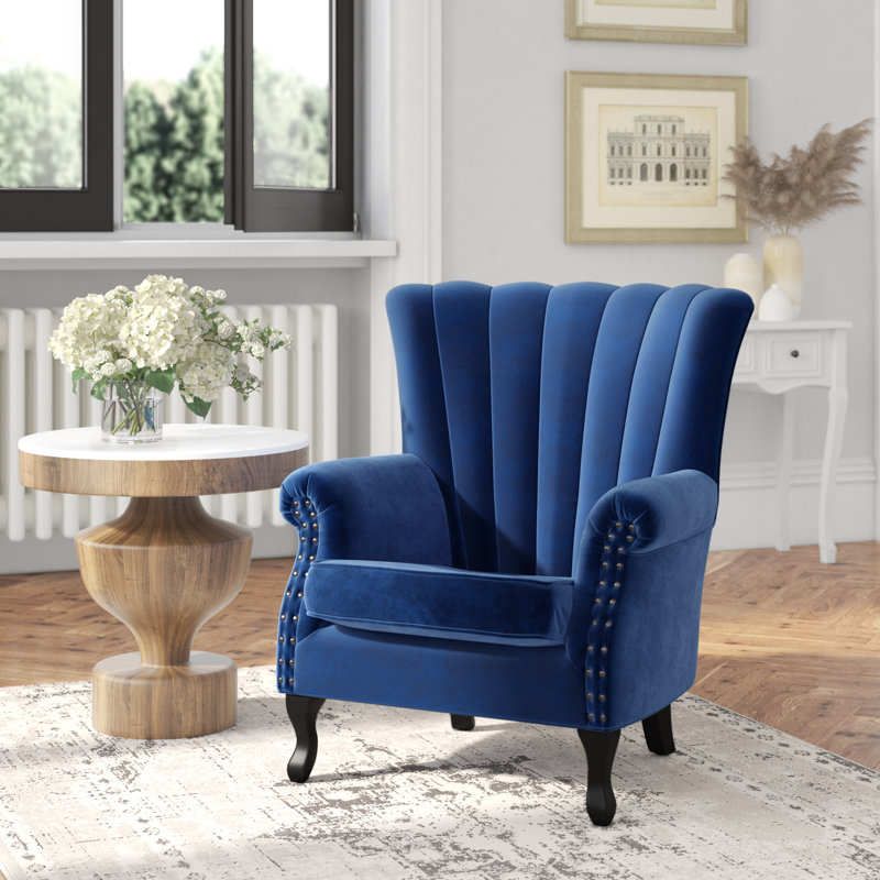 Cadsden Velvet Wingback Chair, Blue