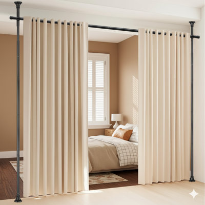 Room Divider, No Drilling Curtain Rod Wall Divider For Space Partition, Adjustable 4-10Ft(H) 28-70Inch(W) Heavy Duty Floor To Ceiling Tension Rod Divi by Ebern Designs
