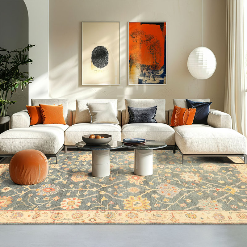 Tapis vert en laine noué à la main 5 pi 10 po x 8 pi 10 po Oushak