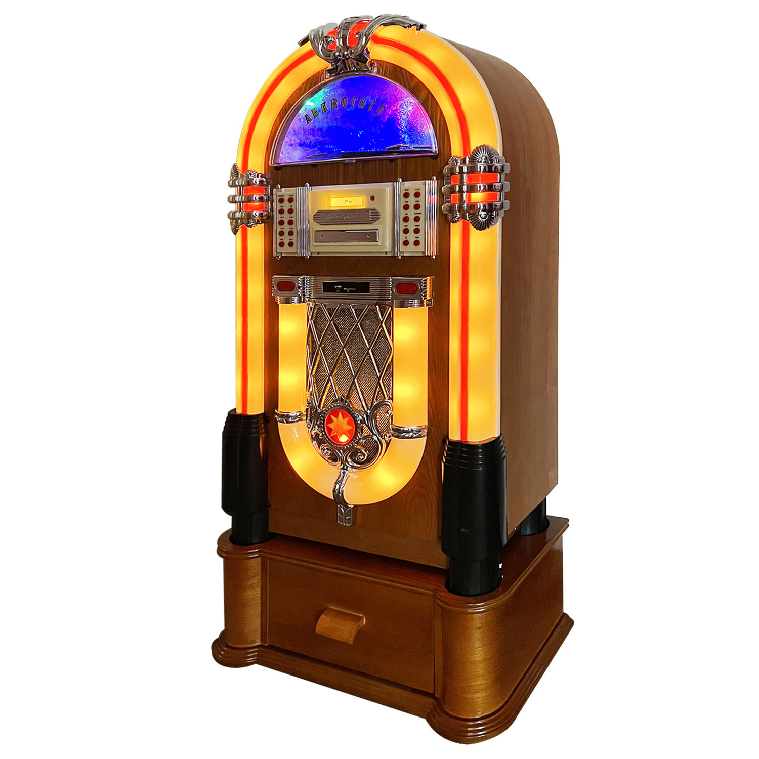 Arkrocket TaurusFull Size Jukebox Vinyl Record Player Retro Turntable  Classic Jukebox with Stand