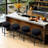 24" Modern Upholstered Bar Stool, Round Counter Height Stool with Black Metal Frame & Footrest, Soft Lambswool-Inspired Seat for Kitchen Island