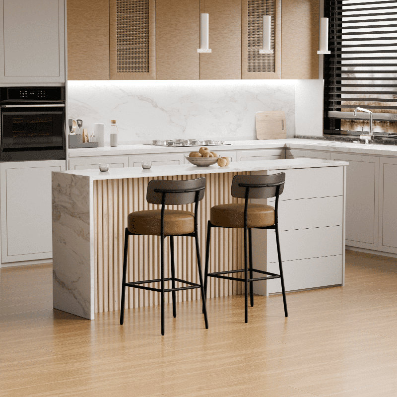 24'' Faux Leather Ronan Set Of 2, Counter Height Ronan With Backs, Upholstered Counter Chairs For Kitchen Island, Brown