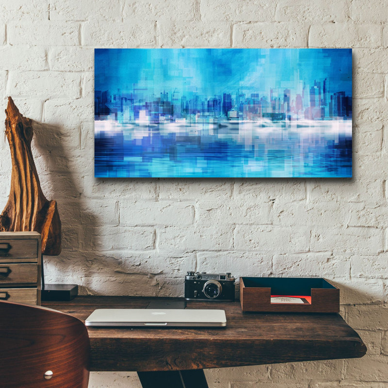 «Blue Abstract NYC Skyline» par Epic Portfolio, art mural en verre acrylique, H 12 po x l 24 po