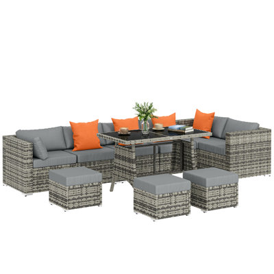 Outsunny 9 Seater Rattan Garden Furniture Set with Wide Seats Dark Grey