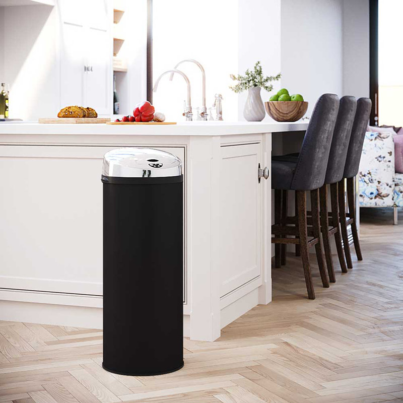 Ladson Steel Motion Sensor Kitchen Trash Can, 50L, Black