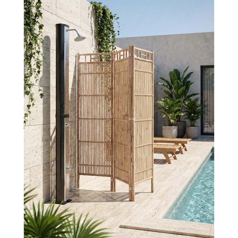 3-Panel Garden Privacy Screen CEFALU Folding Light Brown