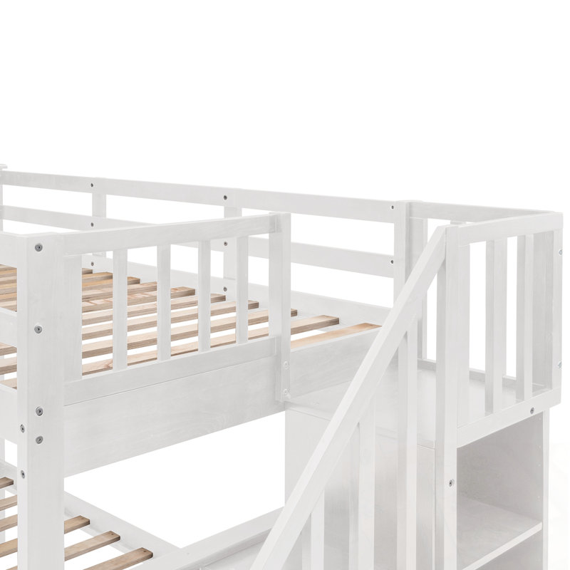 Twin-Over-Full Bunk Bed with Drawer, Storage and Guard Rail, White