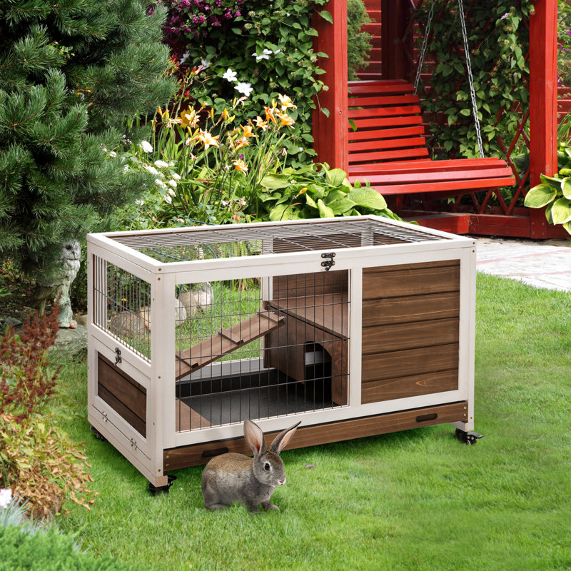 Cage à lapin compacte en bois, avec construction et conception facile à déplacer