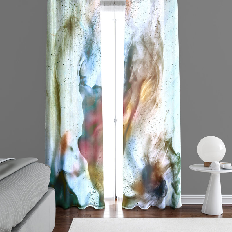 Panneaux de rideaux semi-transparents abstraits à imprimé aquarelle fumée, L 40 po x L 82 po