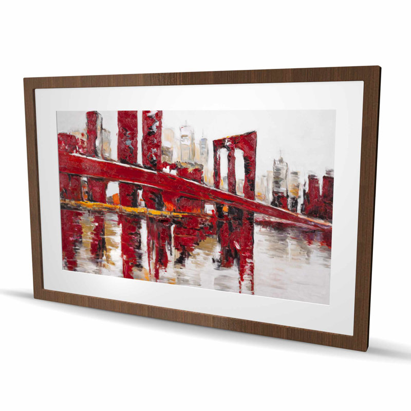 Abstract and Industrial Red Bridge - Framed Matted Print
