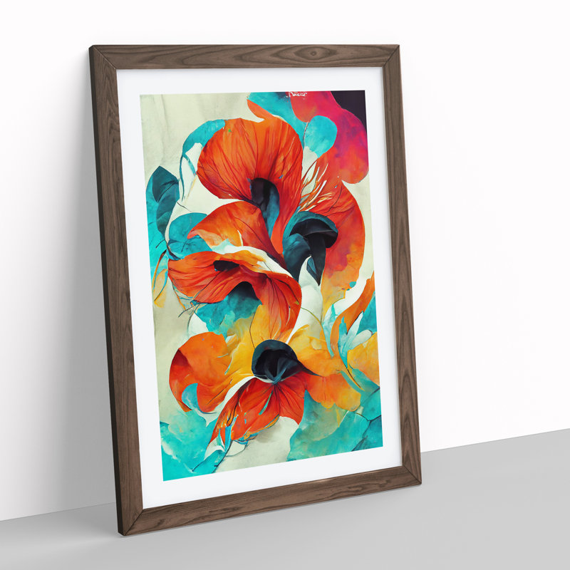Flowing Abstract Flowers No.3 - Framed Print, 34cm H x 25cm W x 2cm D, Walnut