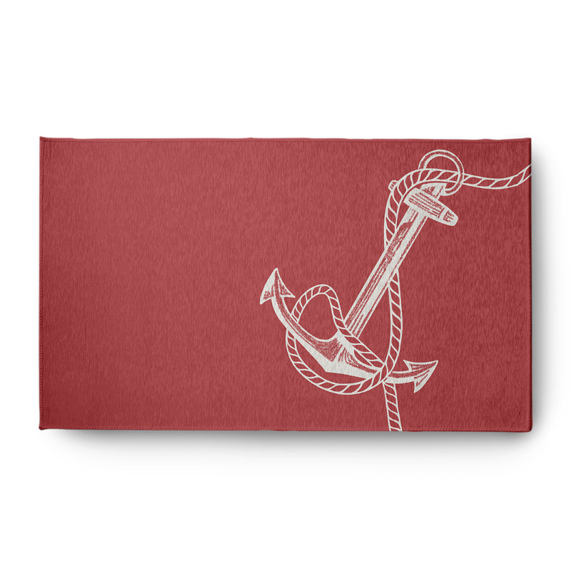 Tapis tissé à plat rouge / blanc Nautical Nights, Rectangle 3 pi x 5 pi