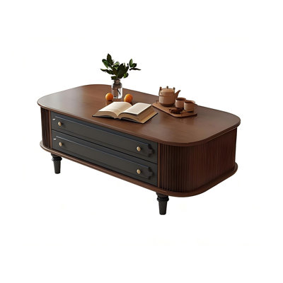 47.24"Modern Minimalist Solid Ash Wood Black-and-Brown Two-Tone Coffee Table