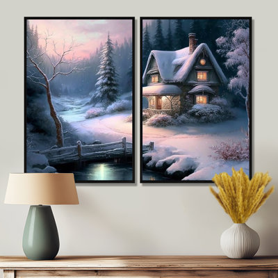 Winter Scene Farmhouse - Large Landscape Cottage, art mural