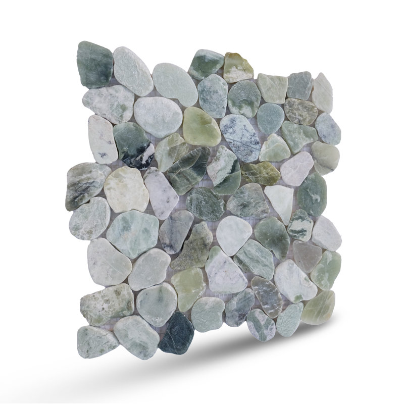 Hawaii 12" x 12" Natural Stone Pebbles Mosaic Wall & Floor Tile, Ocean Green