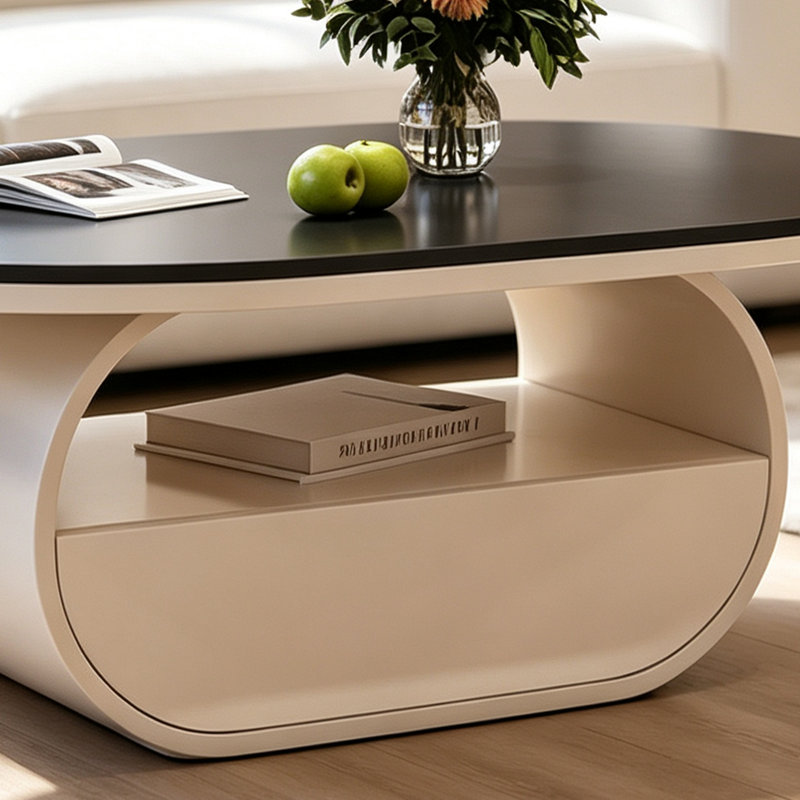 Table basse avec rangement Minimalist, Black Top/White Base, 15.74" H x 47.24" W x 23.62" D