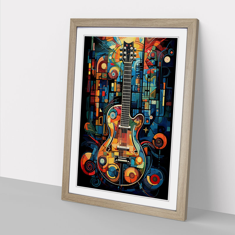 Guitar Futurism Art - Framed Print, Oak Framed, 46cm H x 34cm W