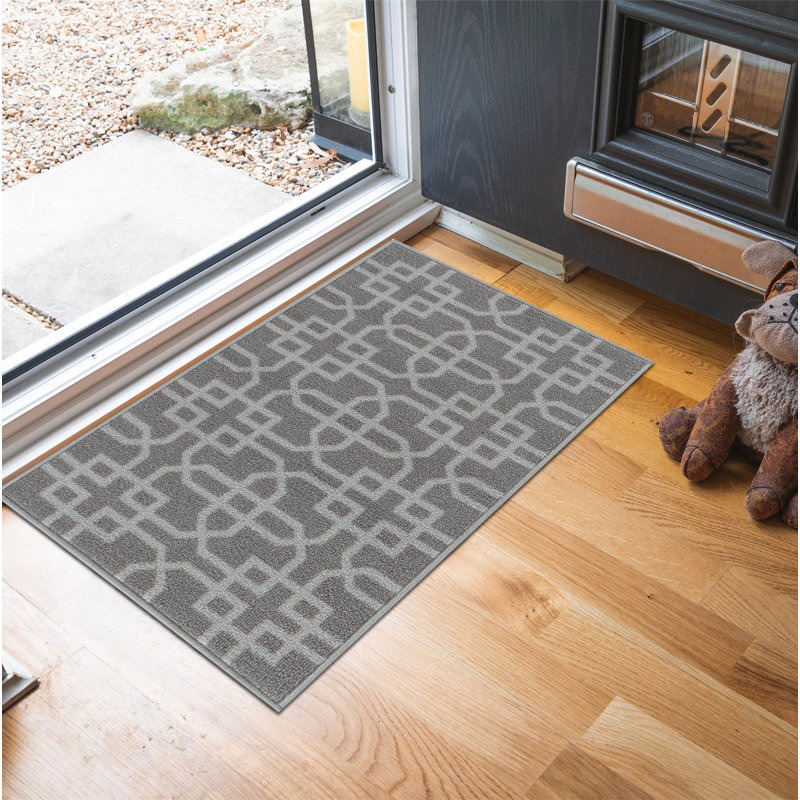 Faiqah Non-Slip Geometric Indoor Doormat, Rectangle 57 x 90cm , Dark Grey